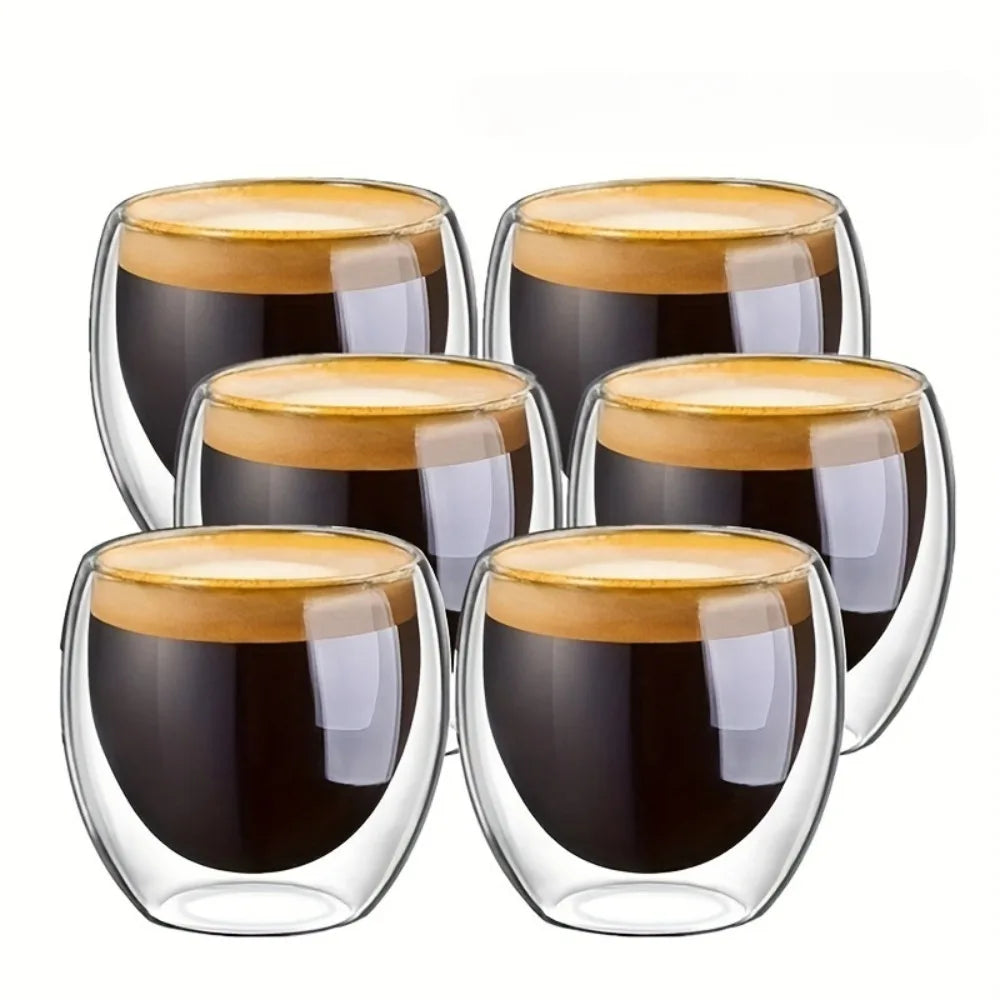 6-Piece Double Wall Glass Cups 80ml – Thermal Insulated Elegant Mugs for Coffee, Tea & Drinks