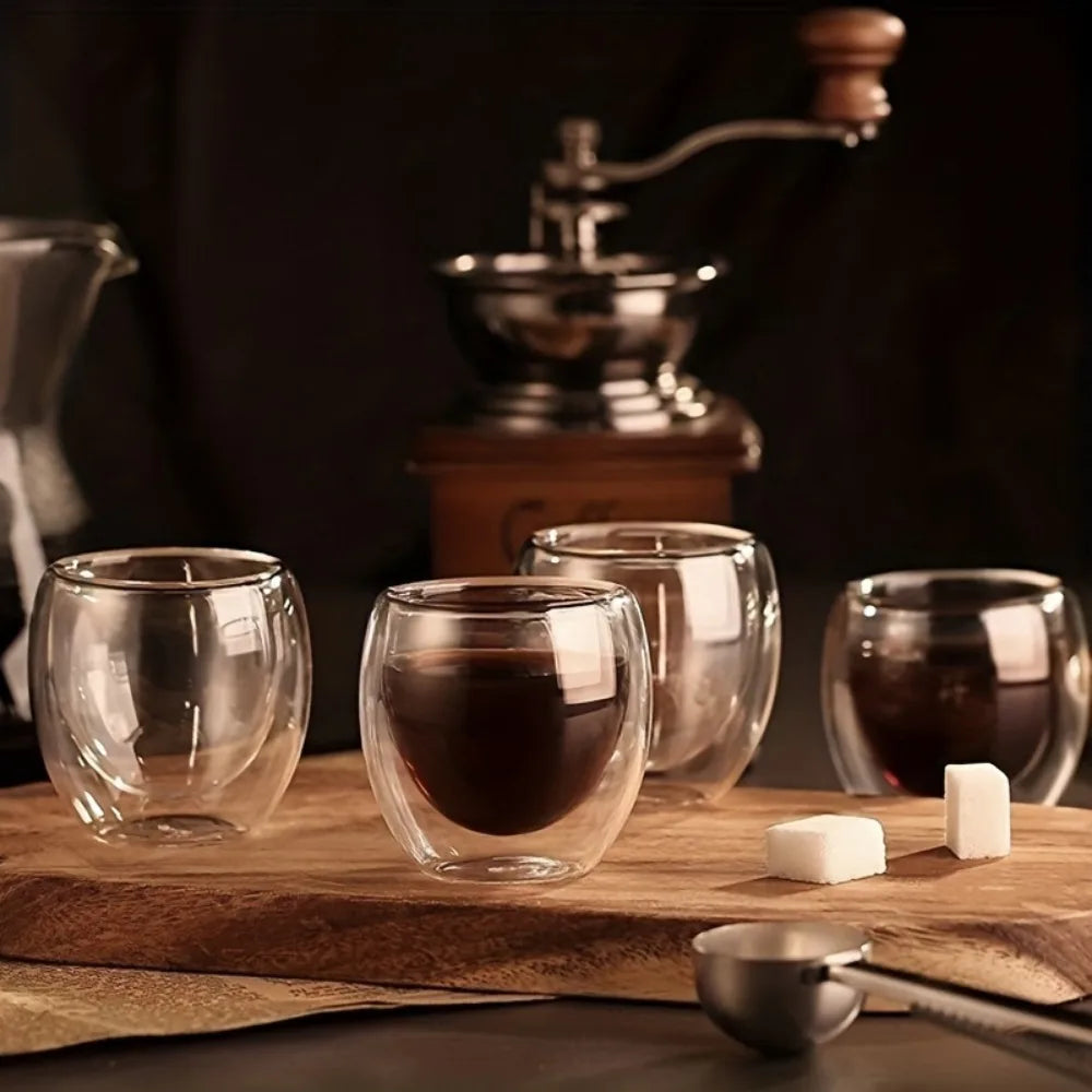 6-Piece Double Wall Glass Cups 80ml – Thermal Insulated Elegant Mugs for Coffee, Tea & Drinks