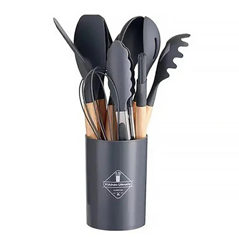 12-Piece Silicone Kitchen Utensil Set with Bamboo Handles – Heat Resistant & Nonstick-Friendly
