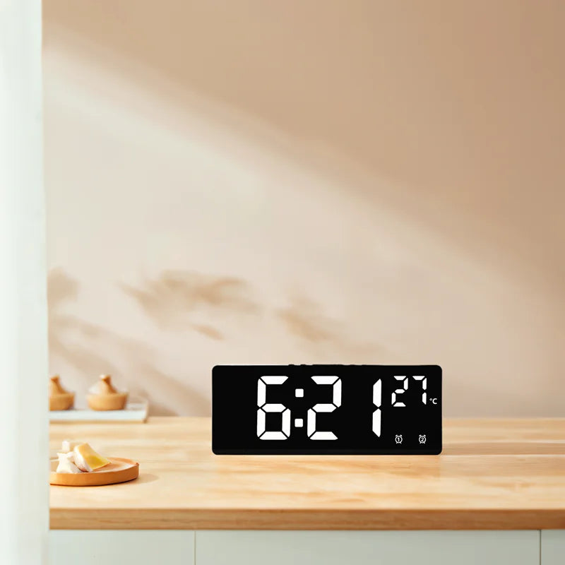 "Digital Alarm Clock with Temperature – Large Display for Bedroom, Kitchen, and Office"/ White
