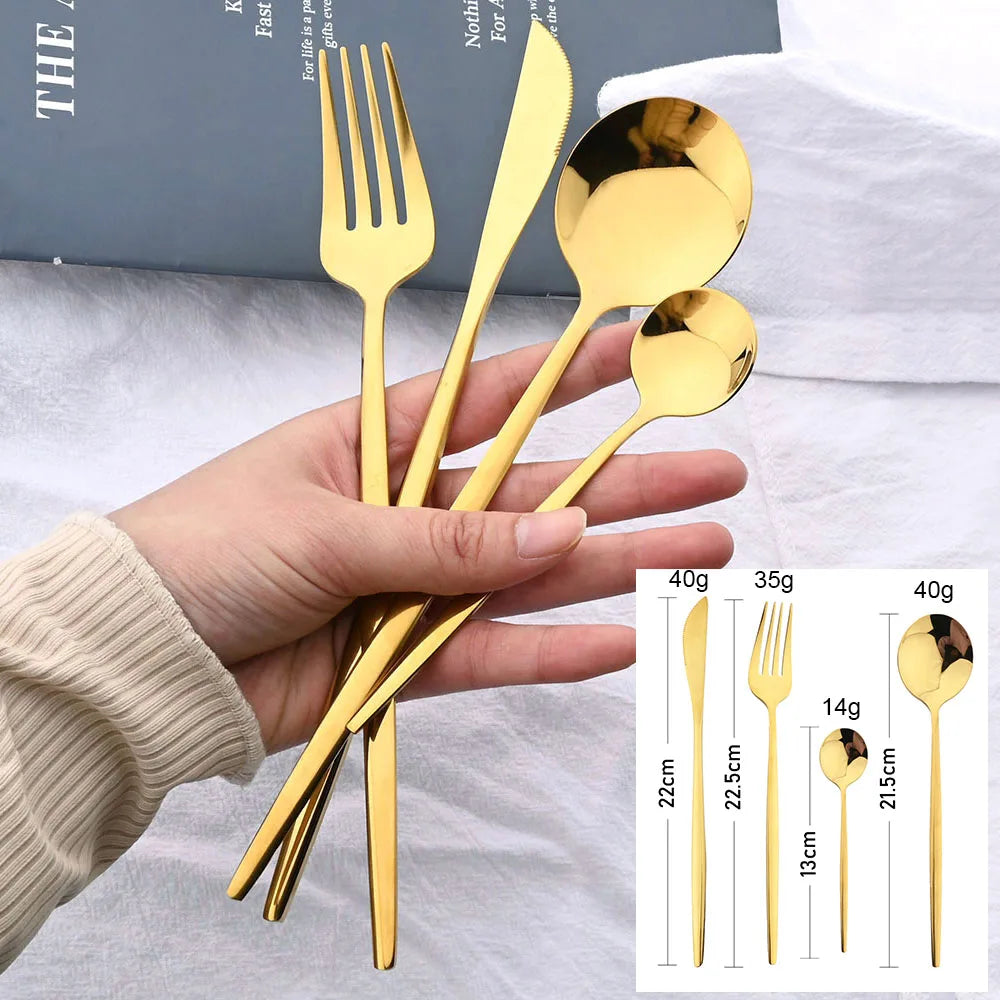 24-Piece Cutlery Set | Black Handles with Gold Accents | Elegant Dinnerware & Gift Set