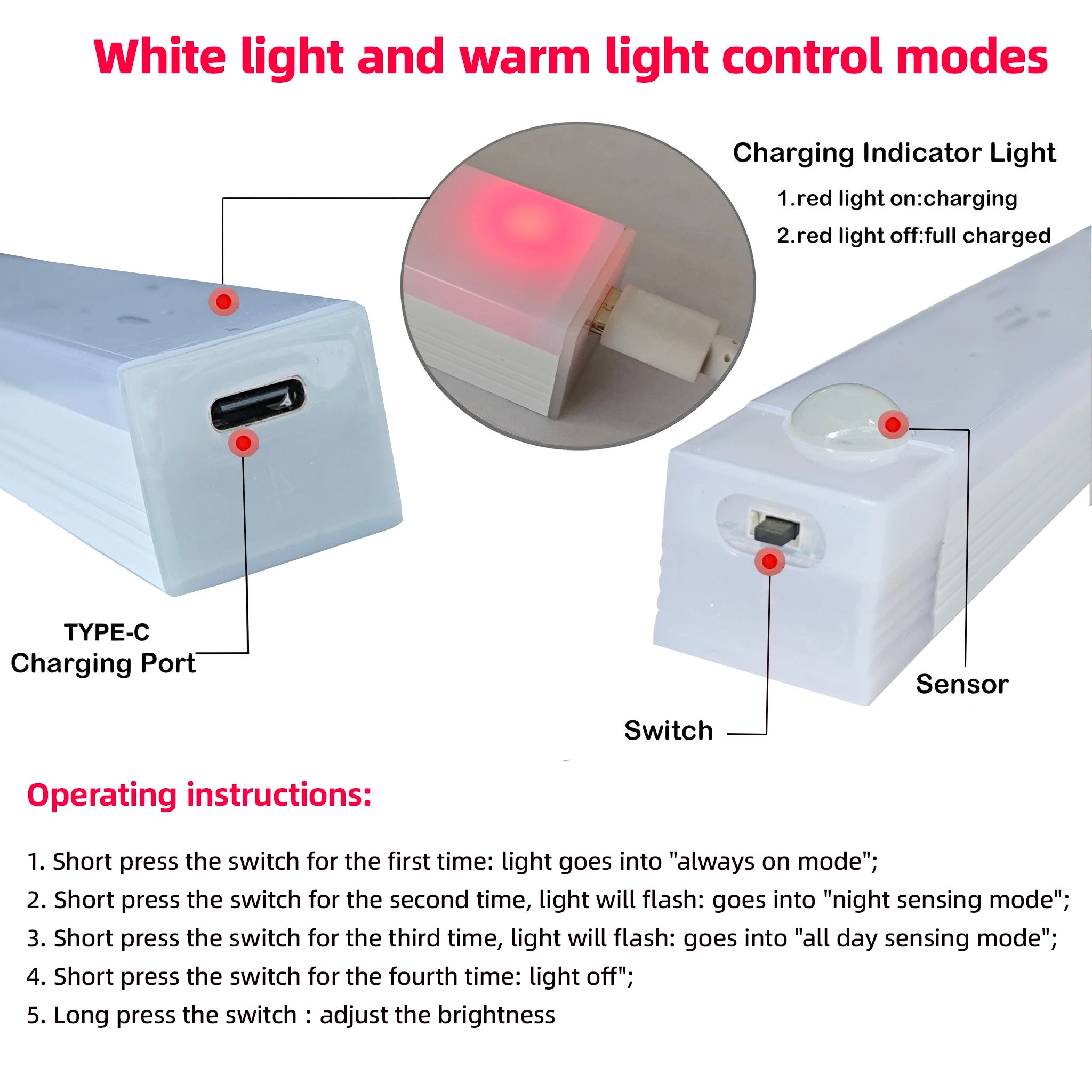 Rechargeable LED Motion Sensor Light – Wireless USB Cabinet & Closet Night Light for Kitchen, Stairs and Hallway