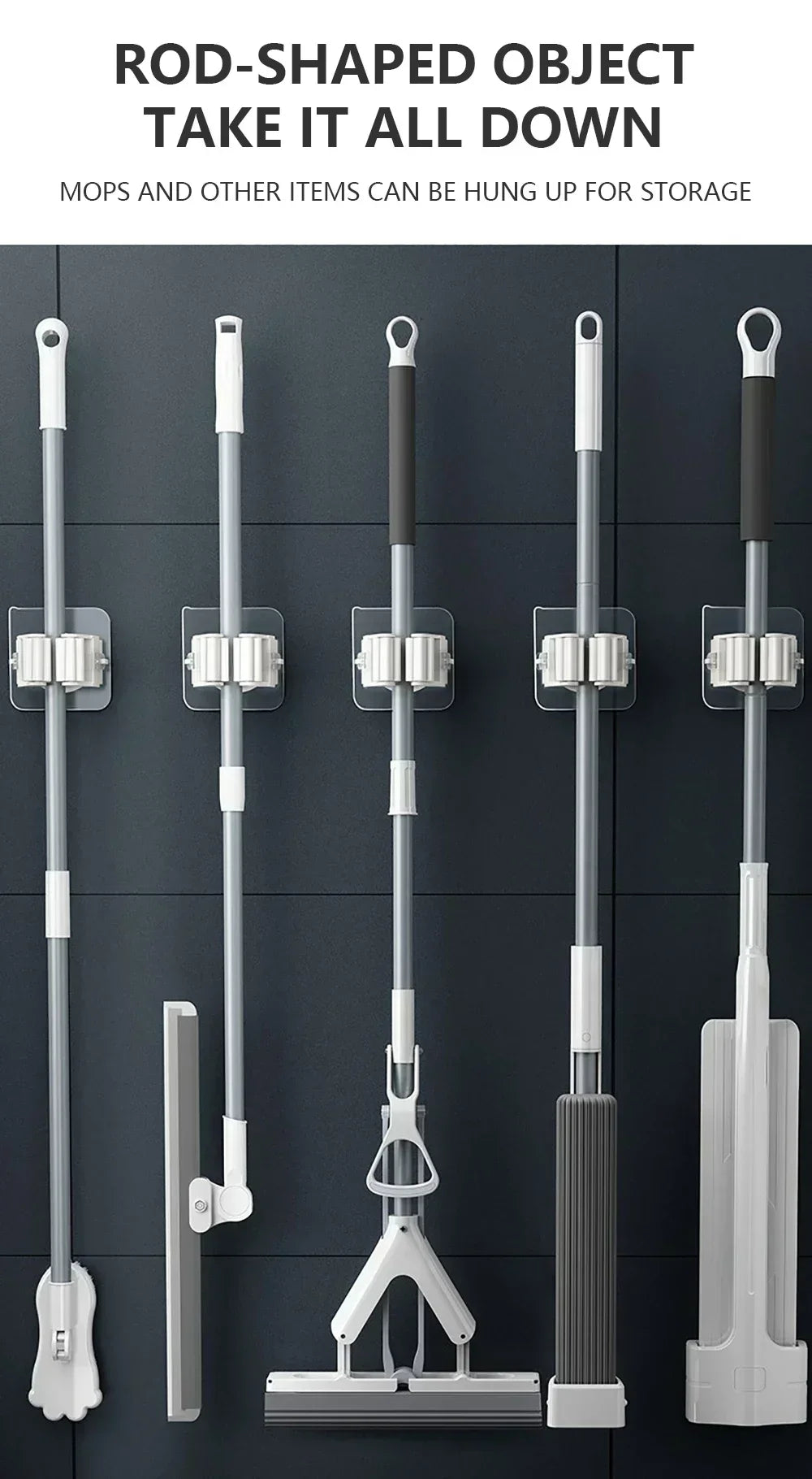 Self-Adhesive Mop & Broom Holder – Wall Mounted Organizer | Strong Waterproof No-Drill Storage Hook for Kitchen & Bathroom