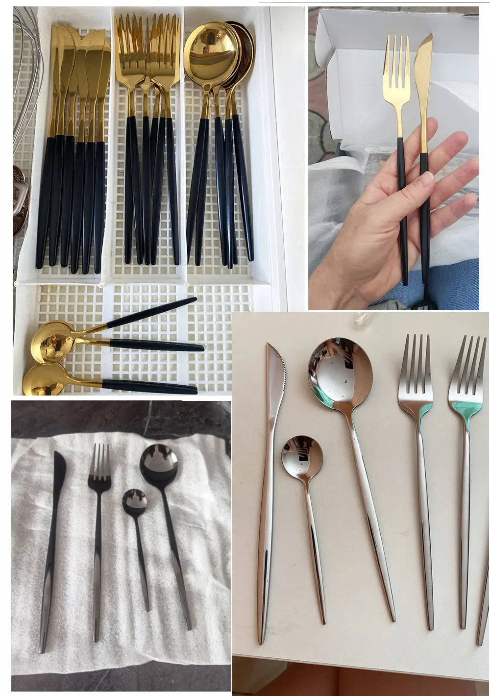 24-Piece Cutlery Set | Black Handles with Gold Accents | Elegant Dinnerware & Gift Set