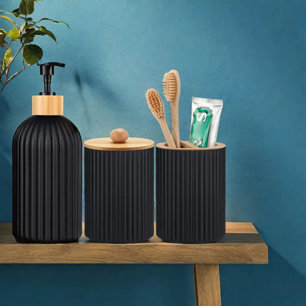 3-in-1 Bathroom Counter Organizer – Soap Dispenser, Cotton Box & Toothbrush Holder