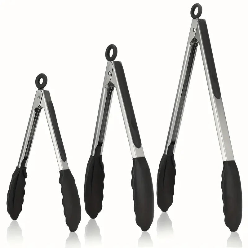 Premium Stainless Steel Kitchen Tongs with Silicone Tips – Heavy Duty, Heat Resistant & Locking Grip (3 Sizes Available)