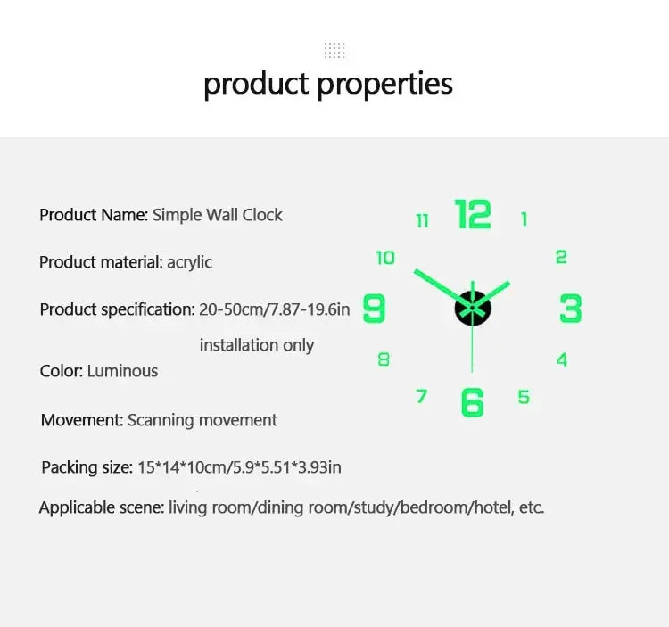 EW Creative Luminous Digital Clock – European Style, Silent DIY Wall Clock, Punch-Free Sticker
