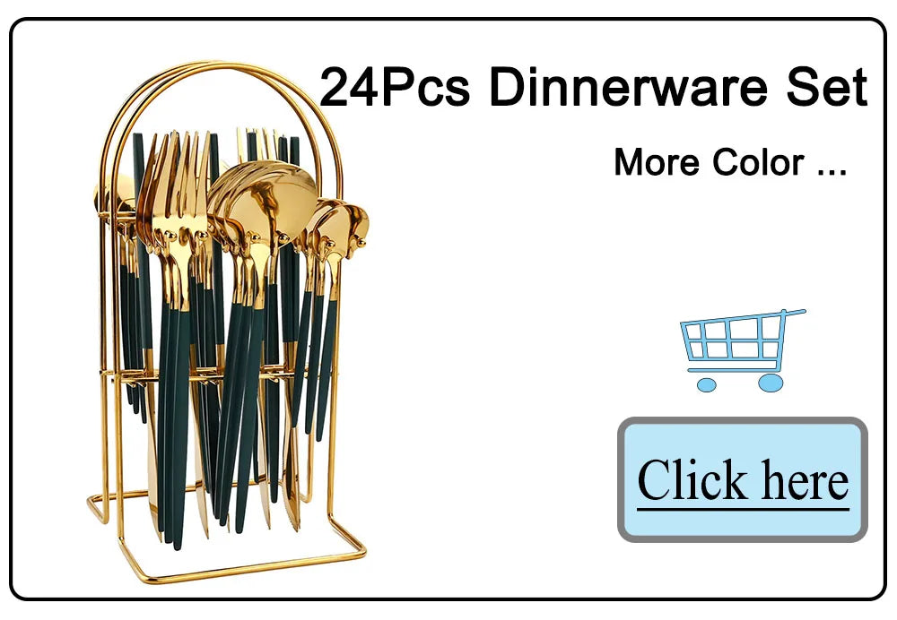 24-Piece Cutlery Set | Black Handles with Gold Accents | Elegant Dinnerware & Gift Set