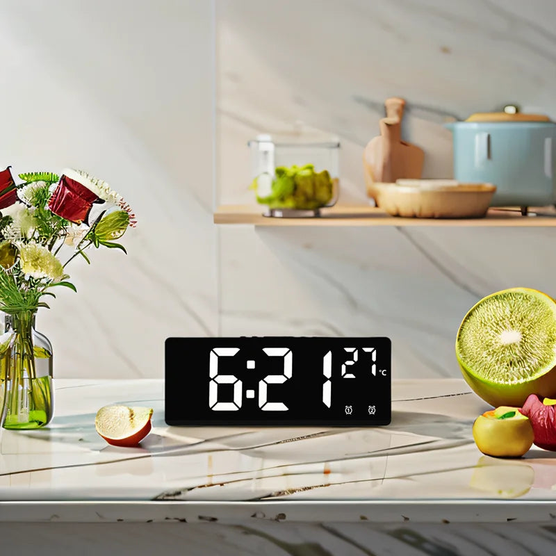 "Digital Alarm Clock with Temperature – Large Display for Bedroom, Kitchen, and Office"/ White