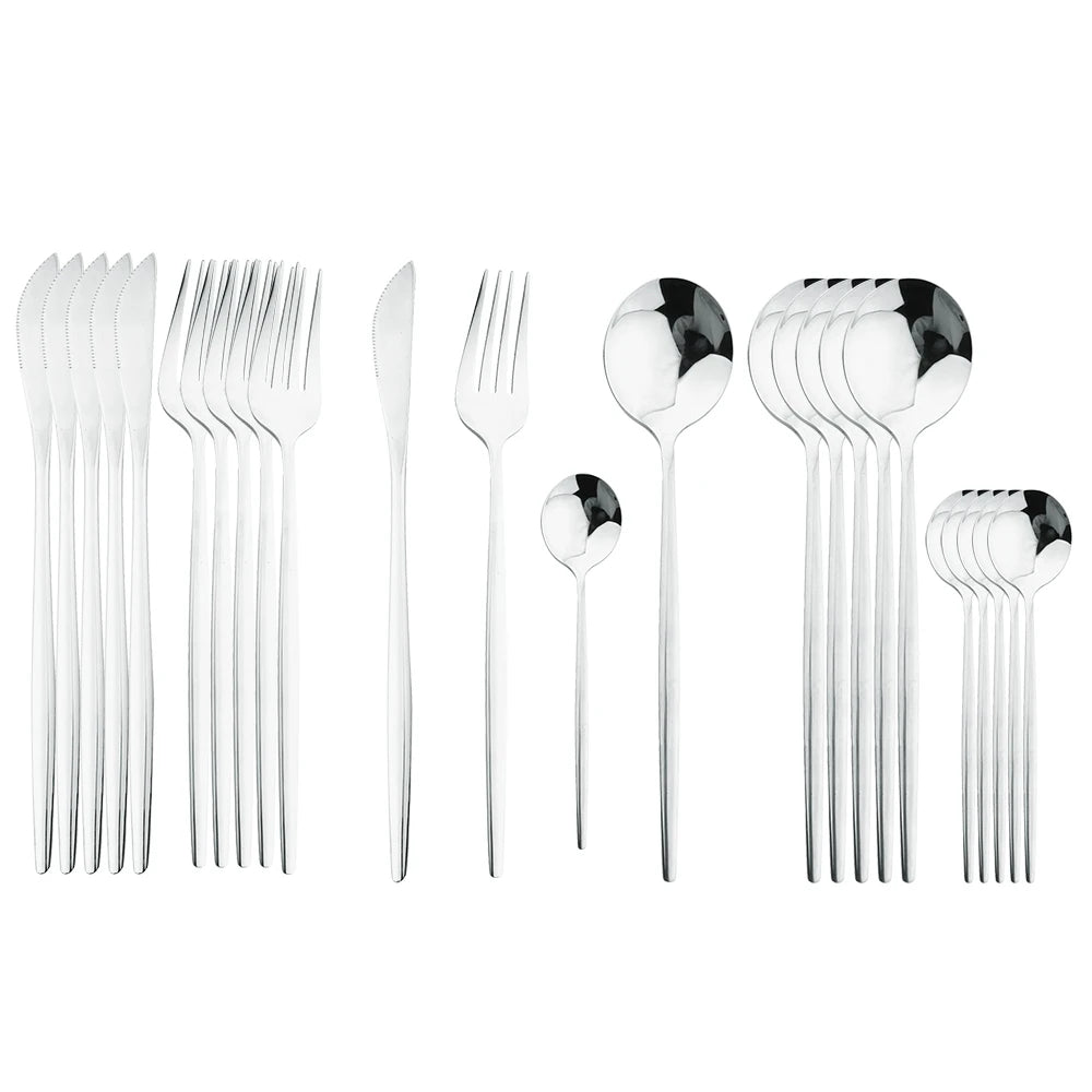 24-Piece Cutlery Set | Black Handles with Gold Accents | Elegant Dinnerware & Gift Set