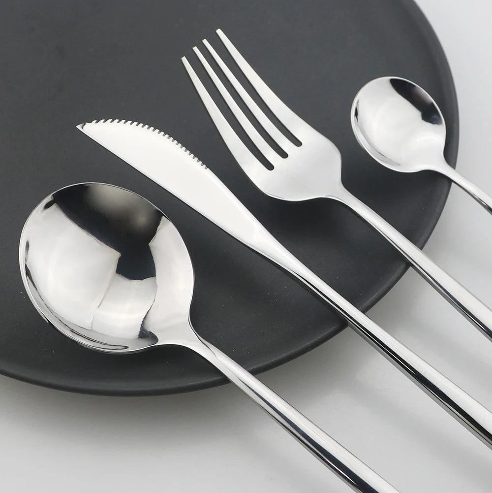24-Piece Cutlery Set | Black Handles with Gold Accents | Elegant Dinnerware & Gift Set