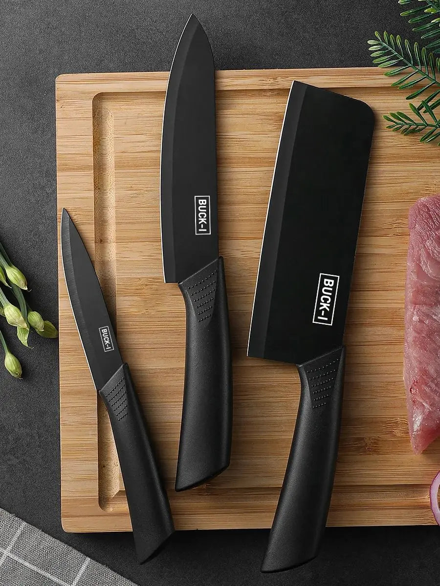 Premium Black Stainless Steel Knife Set – 3 or 5 Pieces | Precision & Durability