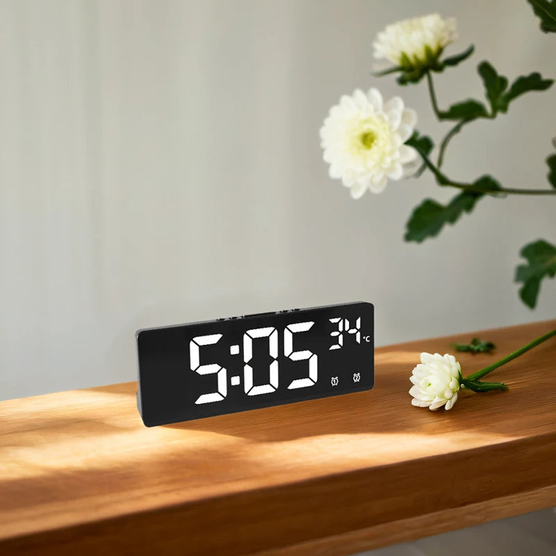 "Digital Alarm Clock with Temperature – Large Display for Bedroom, Kitchen, and Office"/ White