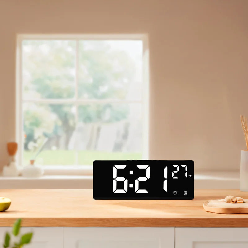 "Digital Alarm Clock with Temperature – Large Display for Bedroom, Kitchen, and Office"/ White