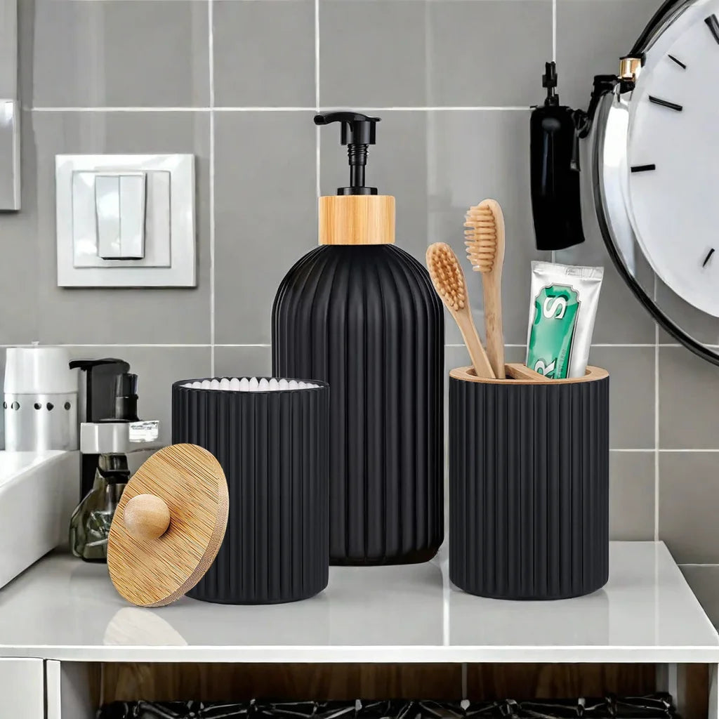 3-in-1 Bathroom Counter Organizer – Soap Dispenser, Cotton Box & Toothbrush Holder