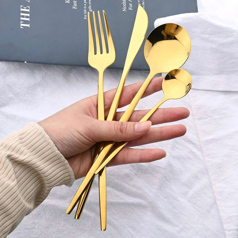 24-Piece Cutlery Set | Black Handles with Gold Accents | Elegant Dinnerware & Gift Set