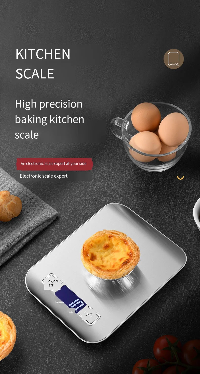 Multifunction Digital Kitchen Scale 5kg with LCD Display, Stainless Steel – High Precision & Waterproof
