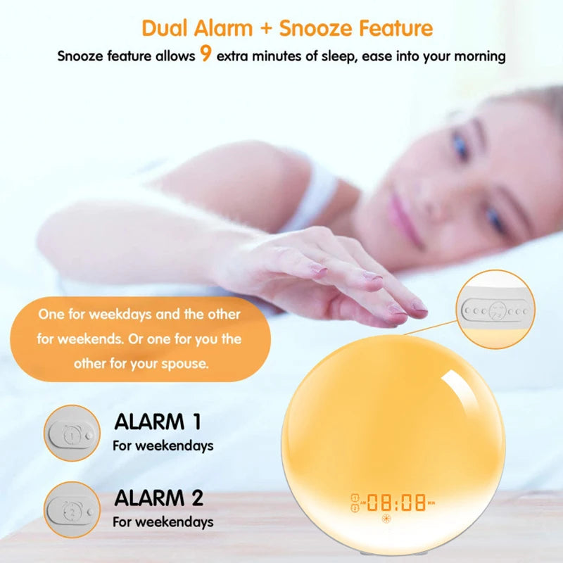 Sunrise Alarm Clock with Light Simulation, FM Radio & USB Charging