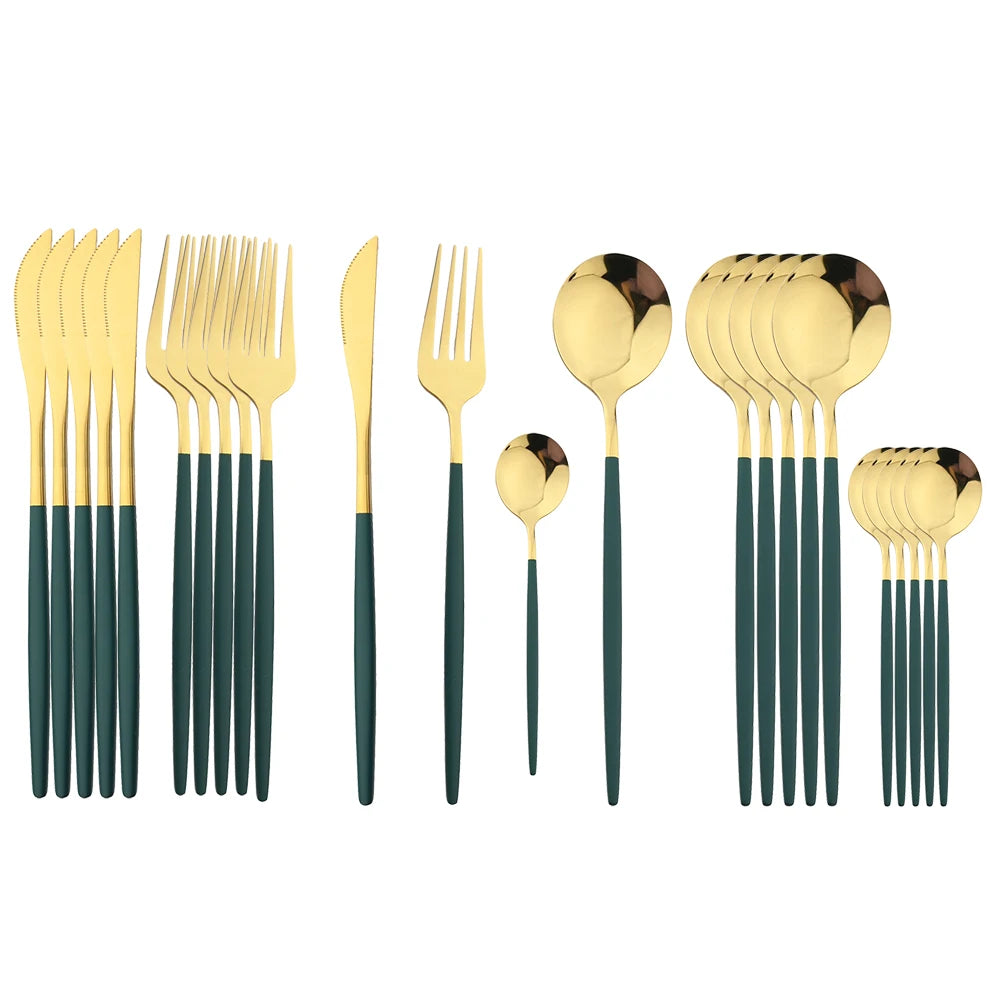 24-Piece Cutlery Set | Black Handles with Gold Accents | Elegant Dinnerware & Gift Set