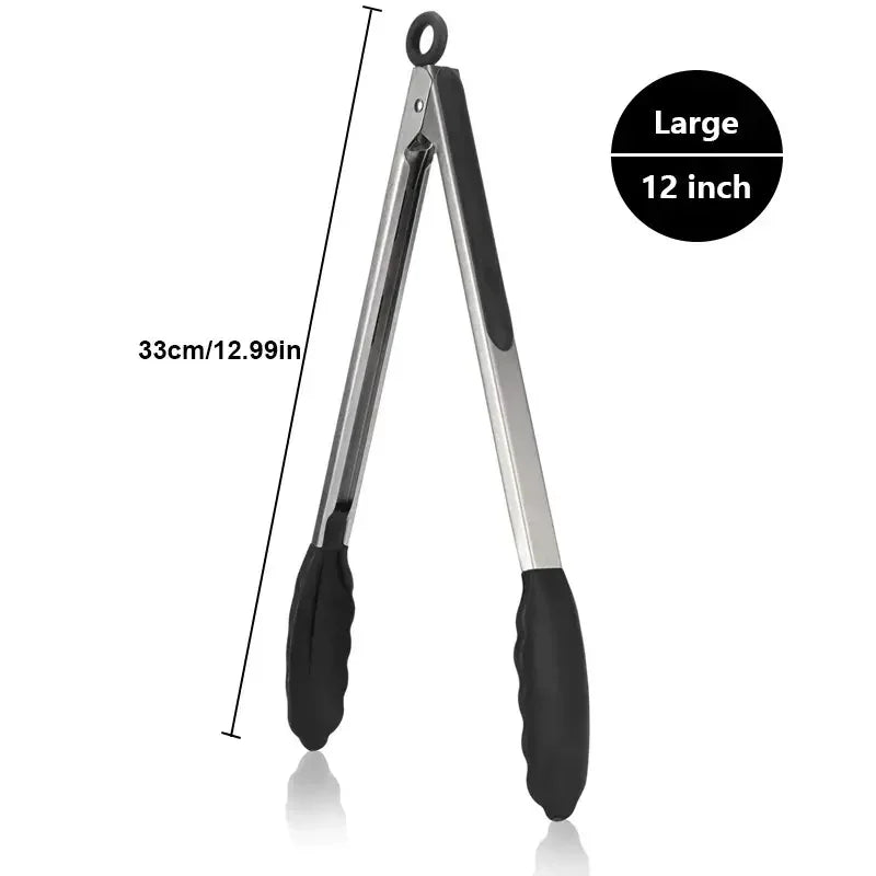 Premium Stainless Steel Kitchen Tongs with Silicone Tips – Heavy Duty, Heat Resistant & Locking Grip (3 Sizes Available)