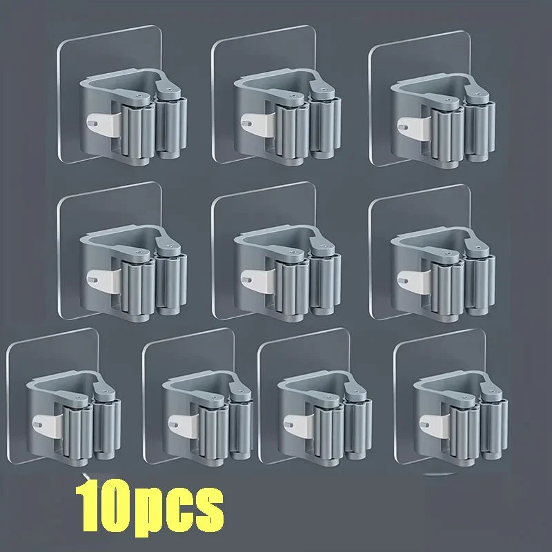 Self-Adhesive Mop & Broom Holder – Wall Mounted Organizer | Strong Waterproof No-Drill Storage Hook for Kitchen & Bathroom