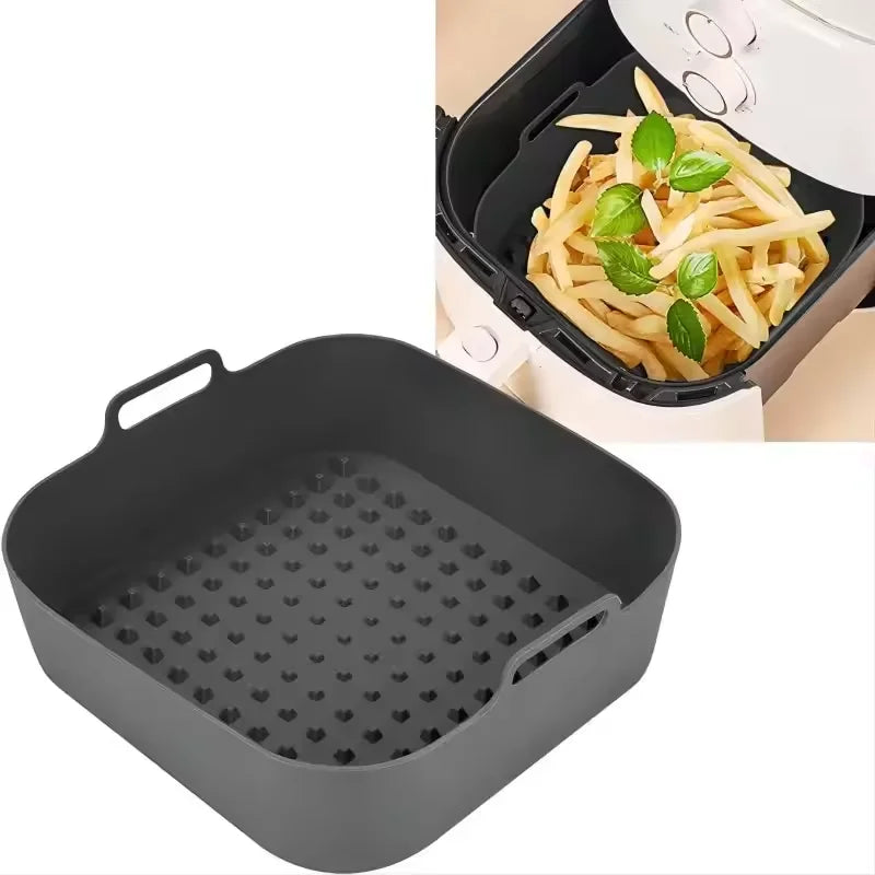 20cm Reusable Silicone Air Fryer Basket – Non-Stick, Heat Resistant up to 260°C | Fits 5.5L–6.5L Square Air Fryers