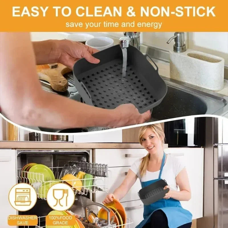 20cm Reusable Silicone Air Fryer Basket – Non-Stick, Heat Resistant up to 260°C | Fits 5.5L–6.5L Square Air Fryers