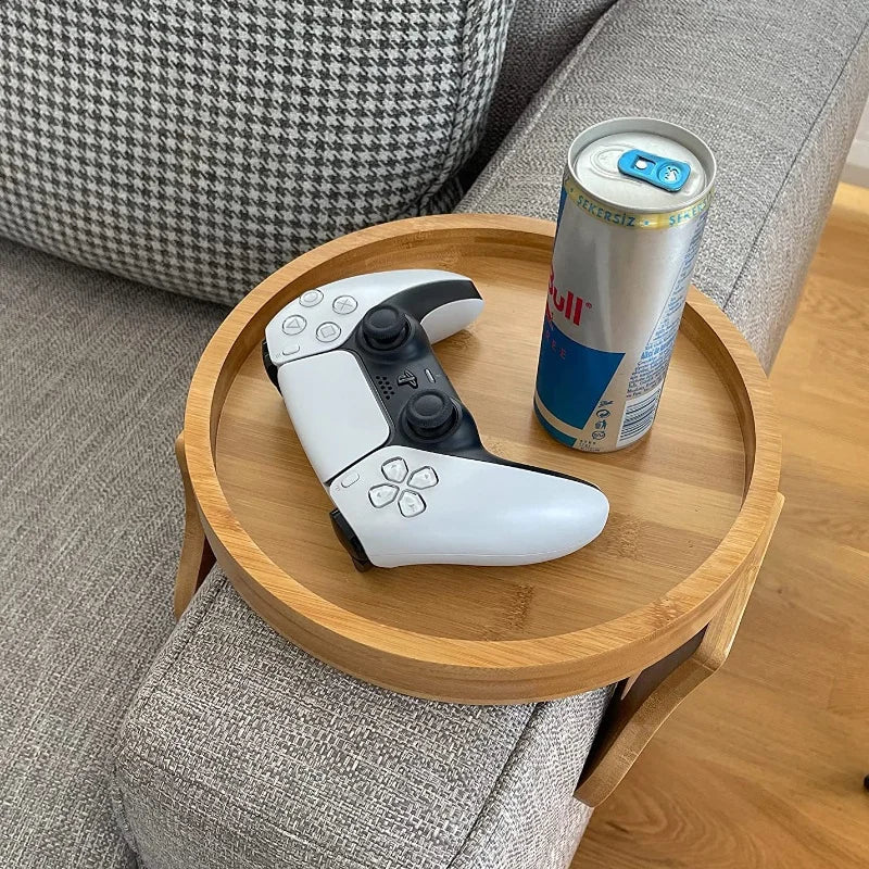 Sofa Armrest Tray – Clip-On Wooden Table for Snacks, Drinks & Remote Control