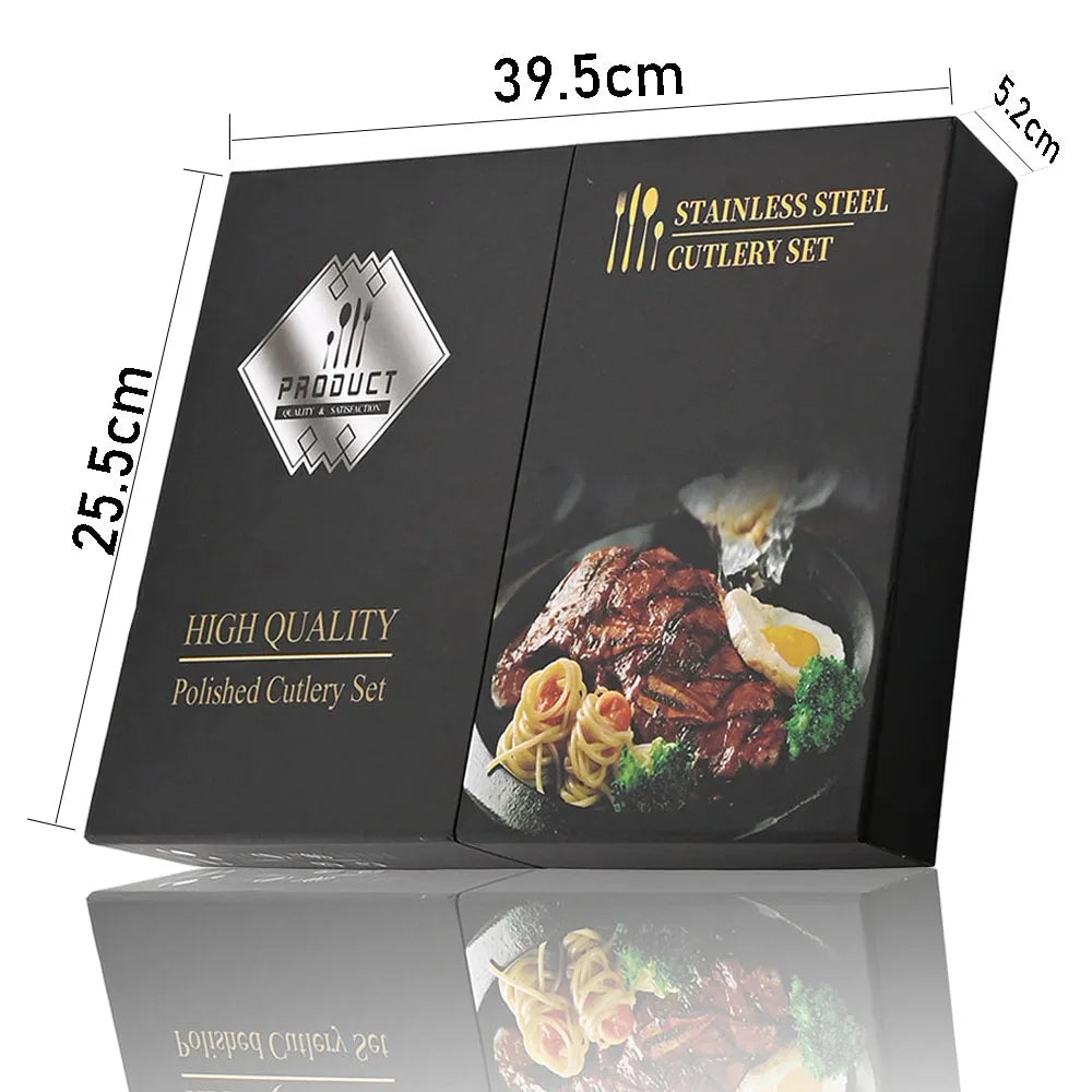 24-Piece Cutlery Set | Black Handles with Gold Accents | Elegant Dinnerware & Gift Set