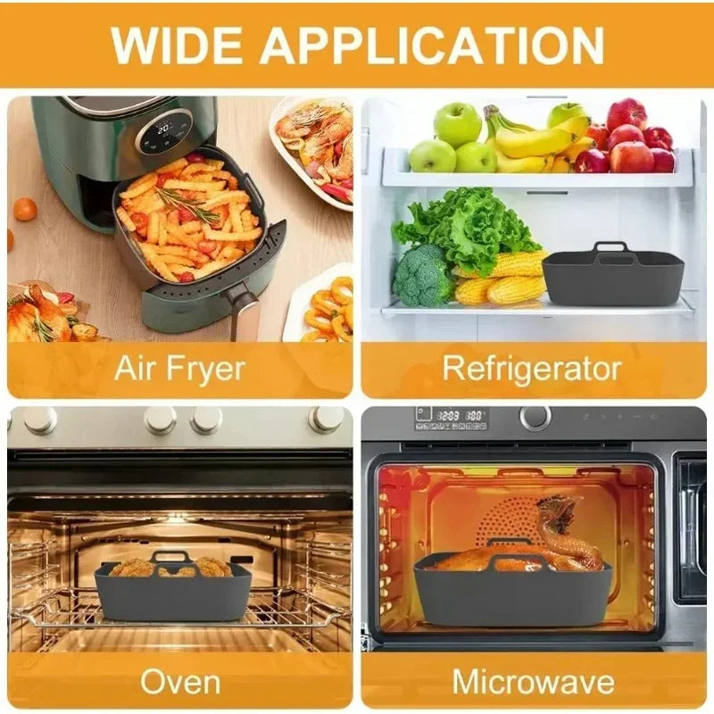 20cm Reusable Silicone Air Fryer Basket – Non-Stick, Heat Resistant up to 260°C | Fits 5.5L–6.5L Square Air Fryers
