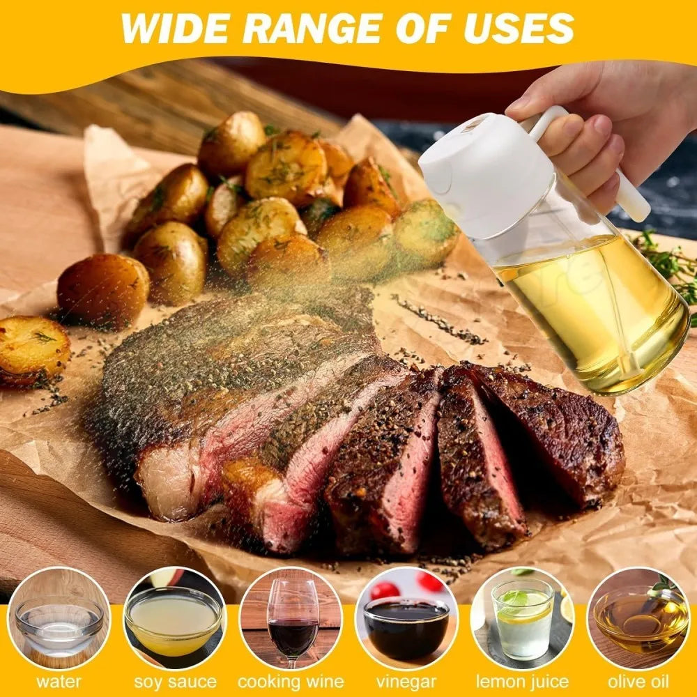 2-in-1 Oil & Seasoning Dispenser with Spray, Pour Spout & 2 Brushes – Kitchen Essential