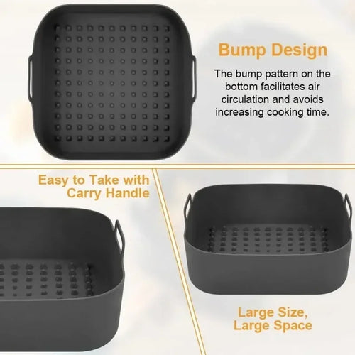 20cm Reusable Silicone Air Fryer Basket – Non-Stick, Heat Resistant up to 260°C | Fits 5.5L–6.5L Square Air Fryers