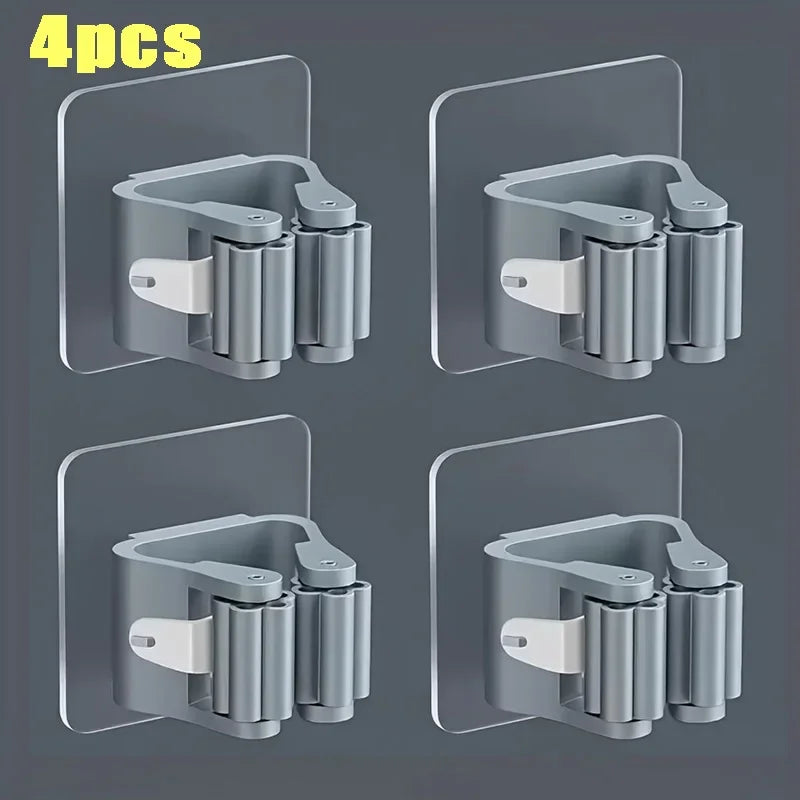 Self-Adhesive Mop & Broom Holder – Wall Mounted Organizer | Strong Waterproof No-Drill Storage Hook for Kitchen & Bathroom