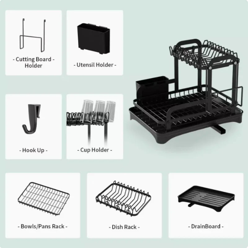 Tier Black Dish Rack – Space-Saving Kitchen Organizer