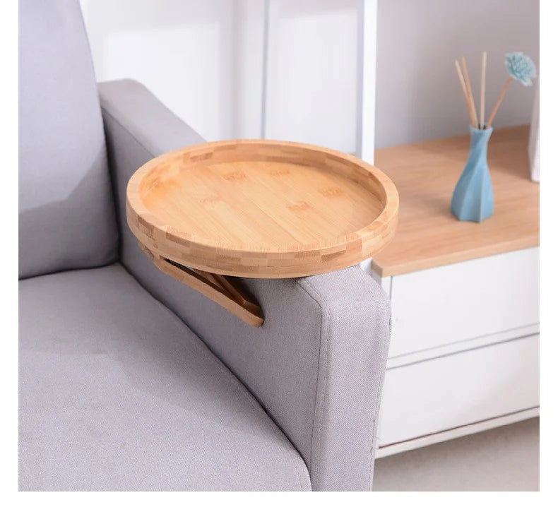 Sofa Armrest Tray – Clip-On Wooden Table for Snacks, Drinks & Remote Control