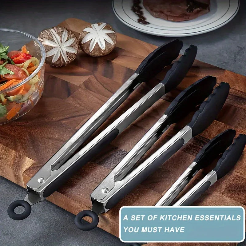 Premium Stainless Steel Kitchen Tongs with Silicone Tips – Heavy Duty, Heat Resistant & Locking Grip (3 Sizes Available)