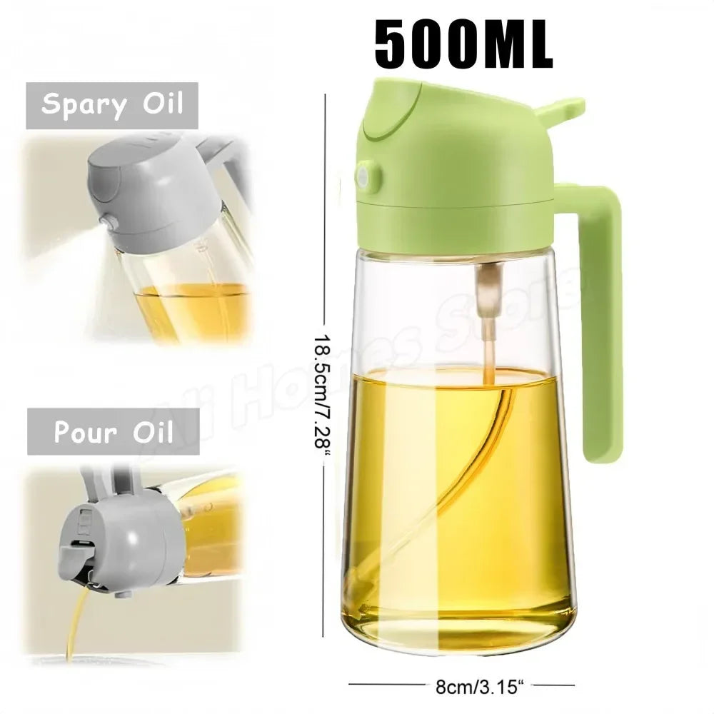2-in-1 Oil & Seasoning Dispenser with Spray, Pour Spout & 2 Brushes – Kitchen Essential