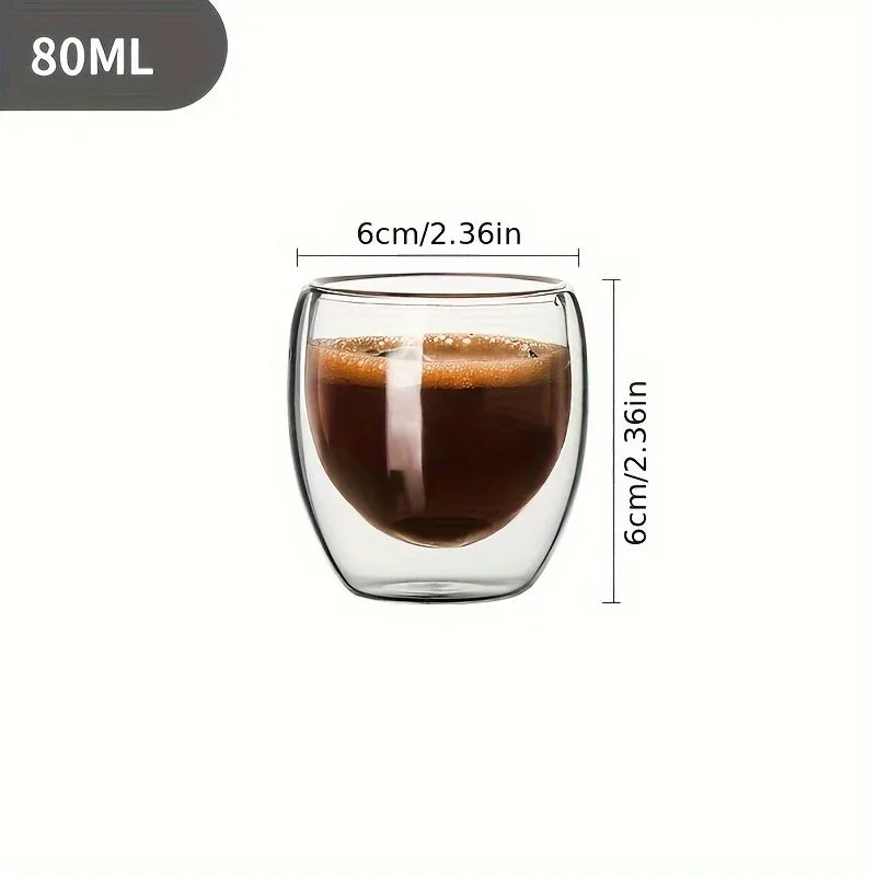 6-Piece Double Wall Glass Cups 80ml – Thermal Insulated Elegant Mugs for Coffee, Tea & Drinks