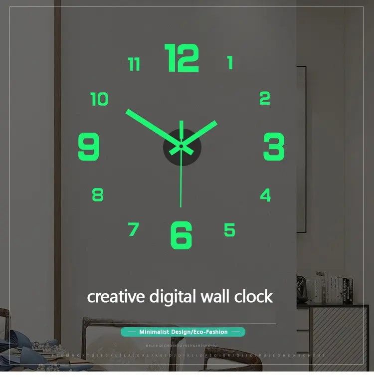 EW Creative Luminous Digital Clock – European Style, Silent DIY Wall Clock, Punch-Free Sticker