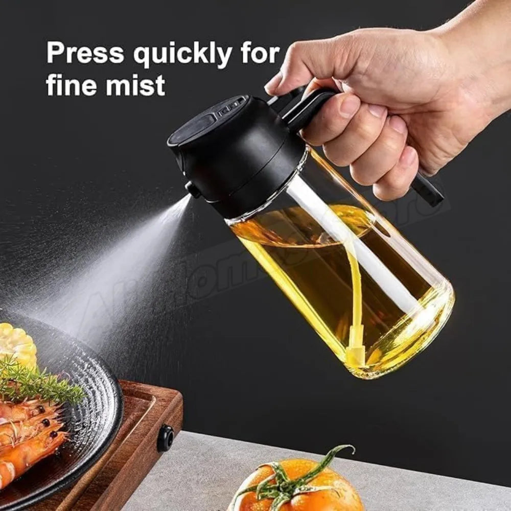 2-in-1 Oil & Seasoning Dispenser with Spray, Pour Spout & 2 Brushes – Kitchen Essential