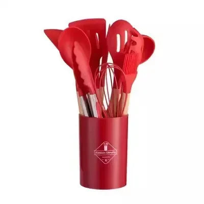 12-Piece Silicone Kitchen Utensil Set with Bamboo Handles – Heat Resistant & Nonstick-Friendly