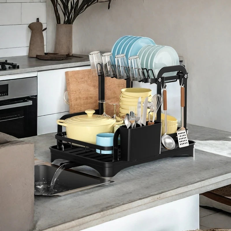 Tier Black Dish Rack – Space-Saving Kitchen Organizer