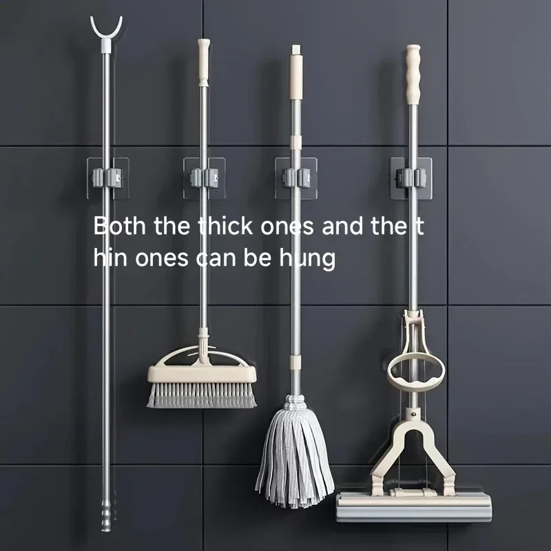 Self-Adhesive Mop & Broom Holder – Wall Mounted Organizer | Strong Waterproof No-Drill Storage Hook for Kitchen & Bathroom