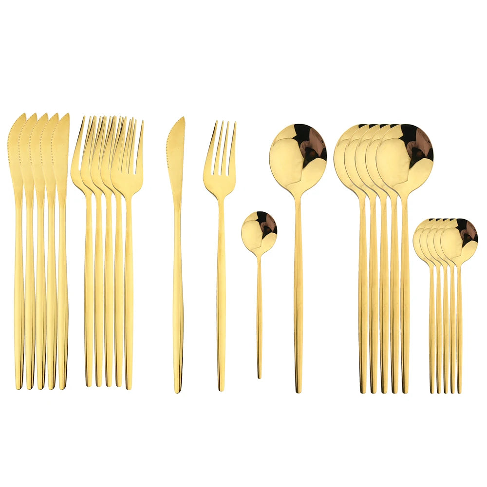 24-Piece Cutlery Set | Black Handles with Gold Accents | Elegant Dinnerware & Gift Set
