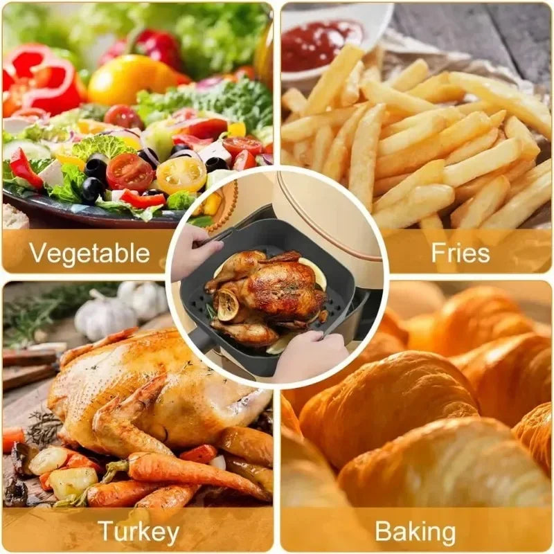 20cm Reusable Silicone Air Fryer Basket – Non-Stick, Heat Resistant up to 260°C | Fits 5.5L–6.5L Square Air Fryers