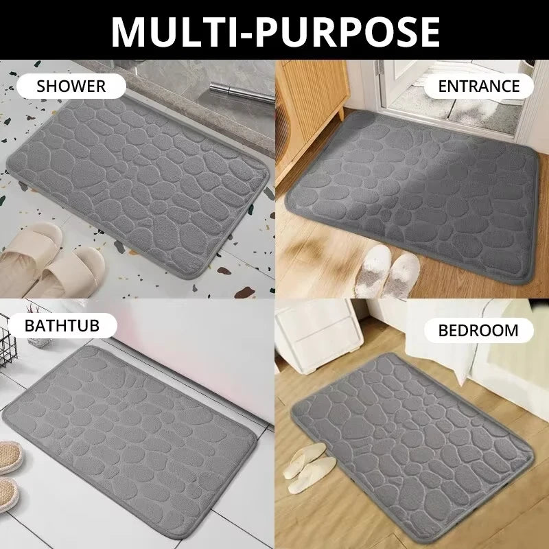 Premium Memory Foam Non-Slip Velvet Embossed Mat – Soft Bathroom & Living Room Rug