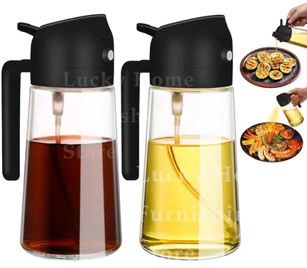 2-in-1 Oil & Seasoning Dispenser with Spray, Pour Spout & 2 Brushes – Kitchen Essential