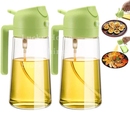2-in-1 Oil & Seasoning Dispenser with Spray, Pour Spout & 2 Brushes – Kitchen Essential