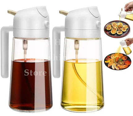 2-in-1 Oil & Seasoning Dispenser with Spray, Pour Spout & 2 Brushes – Kitchen Essential