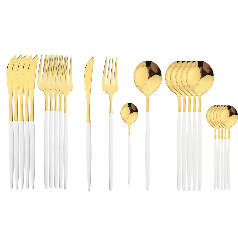 24-Piece Cutlery Set | Black Handles with Gold Accents | Elegant Dinnerware & Gift Set